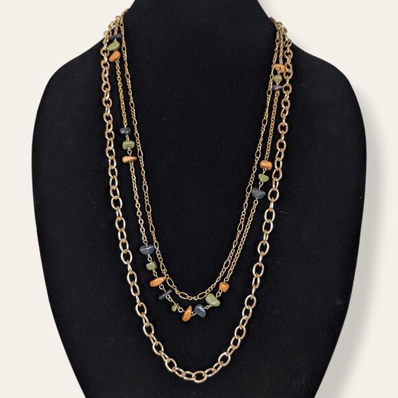 3-Strand Colourful Stone Accented Chain Necklace - Picture 1 of 5